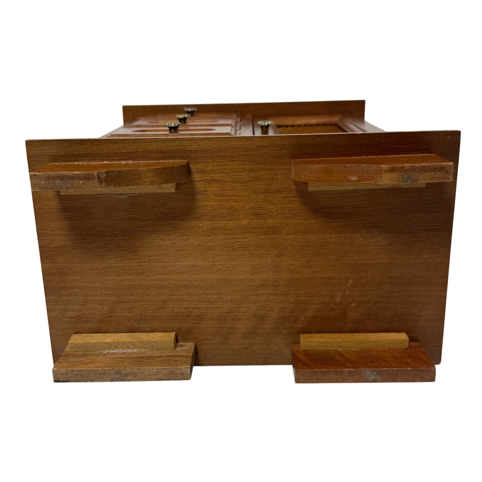Vintage Standing Wooden Jewelry Box w/ Drawers & Lattice Door Music Box