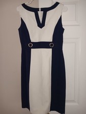 Tahari White & Navy Textured Dress
