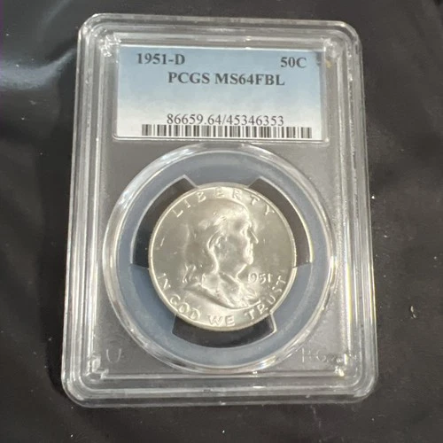 1951 d franklin half dollar PCGS MS64 FBL