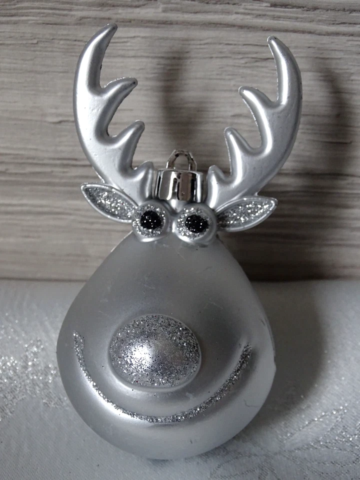 2 Christbaumkugeln--Rentier--silber matt--Baumschmuck-Rentier Kopf- ca.11 cm * - Bild 2 von 4
