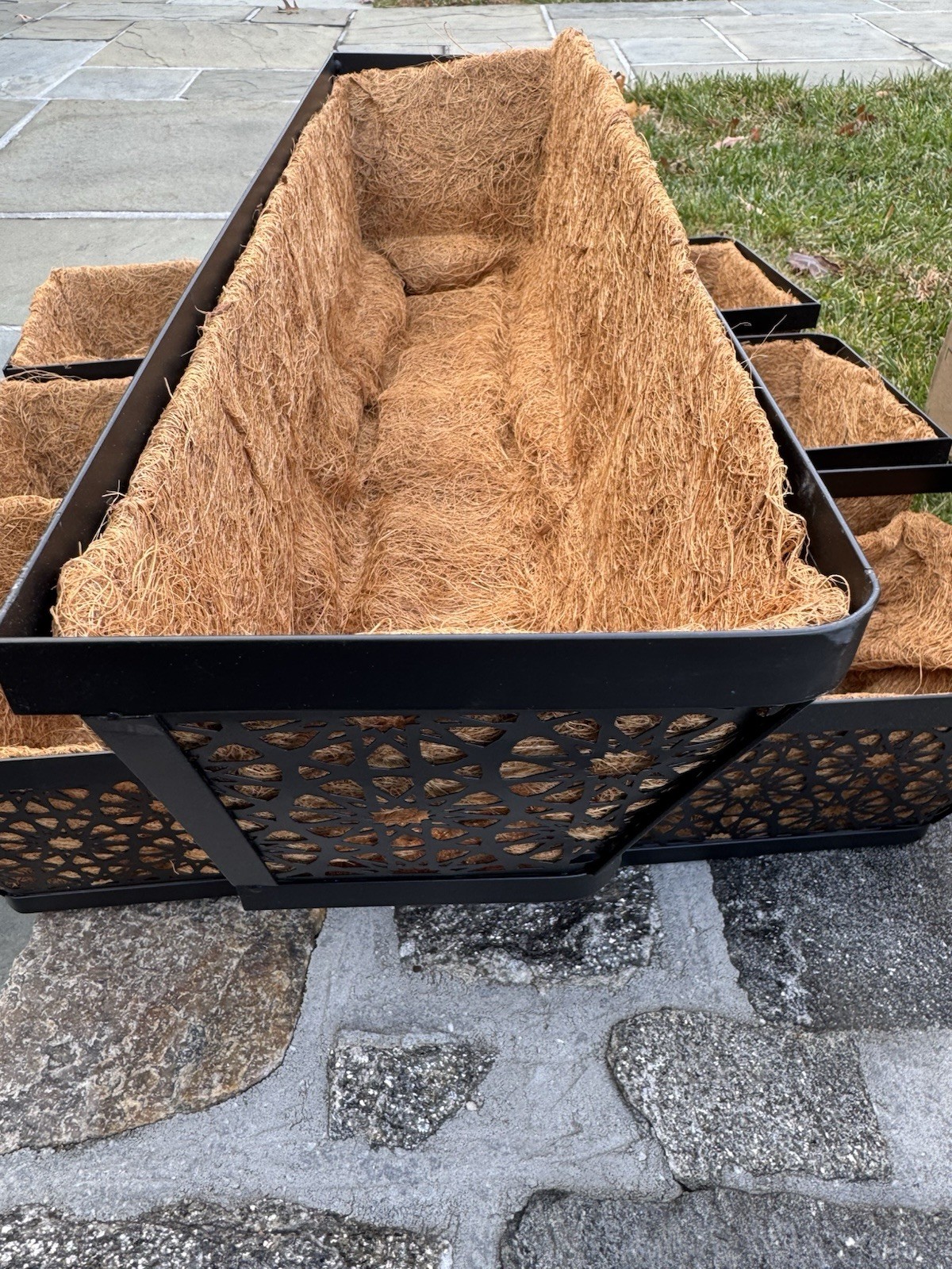 Deck Railing Geometric Planter Box 24" Black Metal Garden Trough Deck Lot Of 4