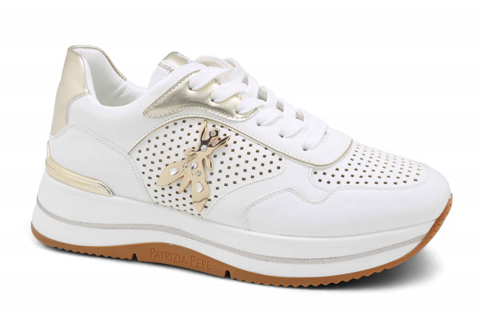 Patrizia Pepe Girl Sneakers In Ecopelle Con Accessorio - 27 (Bianco/Platino)