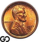 1923 Lincoln Cent Wheat Penny, Flashy Red, Gem BU++