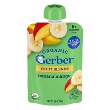 Gerber Organic Non-GMO Banana Mango Puree Baby Food Pouch, 2 x 6 x 3.5 oz Case