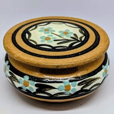 Barbados Pottery Covered Jar Trinket Box Dish Hand Painted Pride Craft