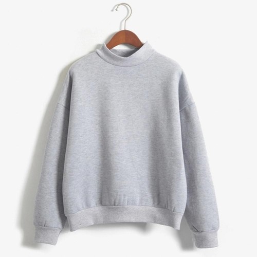 Women's Casual Long Sleeved Hoodie Solid Color High Neck for Home Wear - Picture 3 of 19