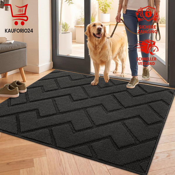 FußMatte Waschbar Rutschfest 80X100Cm Schmutzfangmatte Dunkelgrau FüR Innen-image