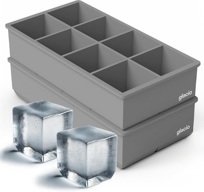 Ice Cube Molds   2-Pack Silicone Trays for 8 Large Square Cubes   Slow-Melt Ice