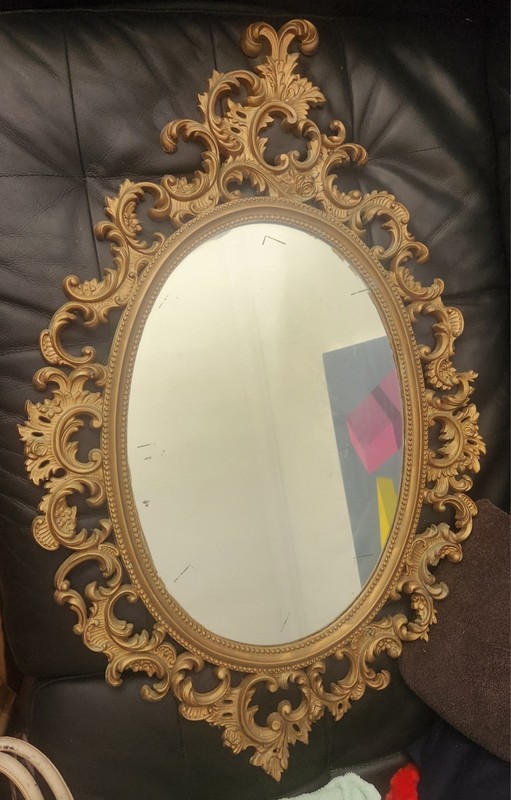 Vtg 1964 Burwood Gold Ornate Scrolled Victorian Style Mirror Oval 33" x 21" READ