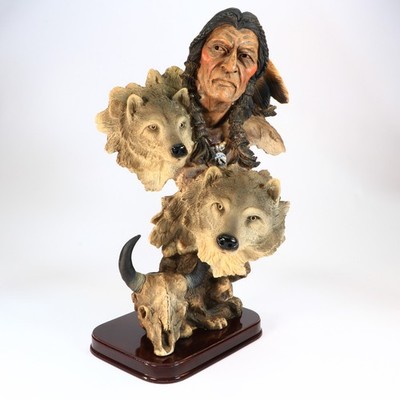 Shudehill Collectibles Native American Wolf Spirit Resin Bust On Wooden Base