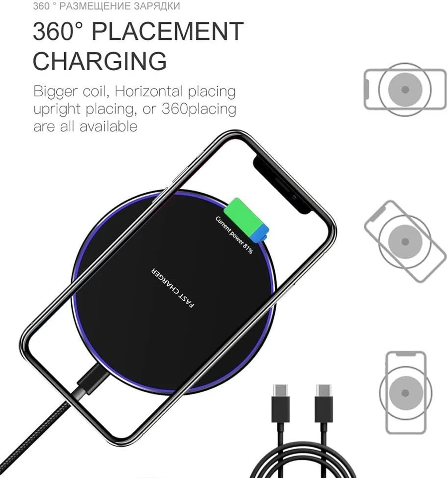 Wireless Fast Charger Charging Pad Dock for Samsung For iPhone Android Phone - Image 3 of 4