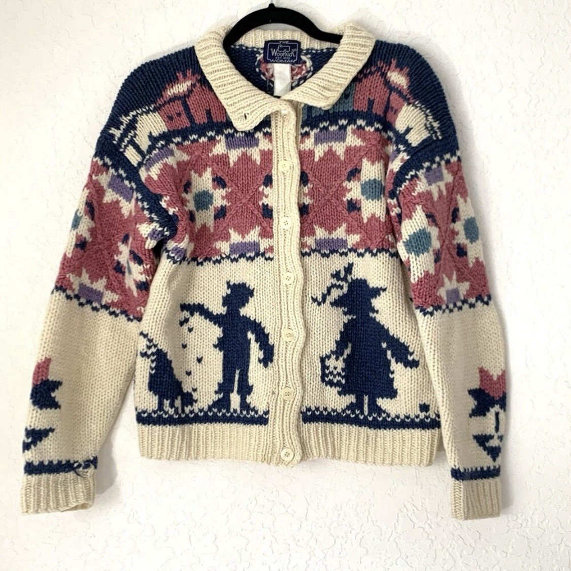 VTG Woolrich Woman Cardigan Sweater S 100% Wool Button Grandma Cottagecore Farm