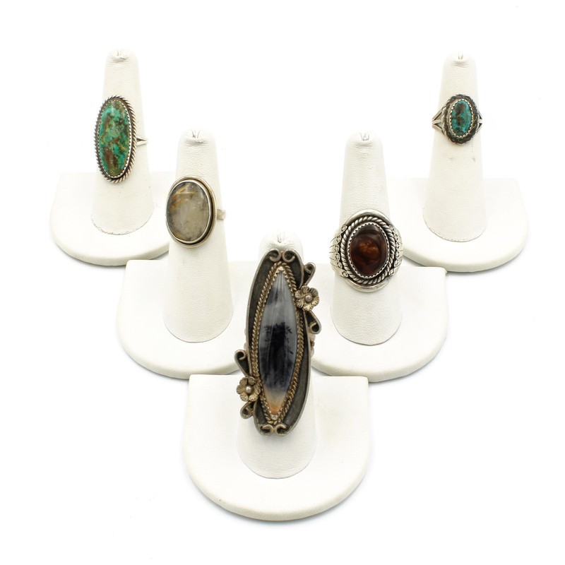 Southwest Sterling Turquoise Amber Agate Quartz Rope Twist Ring Lot of 5 S5639-4
