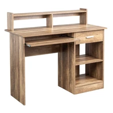 43.3"L Computer Desk Study Writing Desk Wooden Home Office Workstation Brown