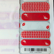 Jamberry A1012 Love Potion Nail Wraps Red/White Patterned Self-Adhesive