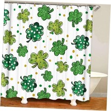 St Patricks Day Shower Curtain Lucky Clover Green Bathroom Decor Green-a