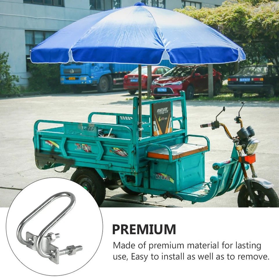 Porta di ombrello da patio esterno a forma di a U per triciclo (argento) - Immagine 3 di 4