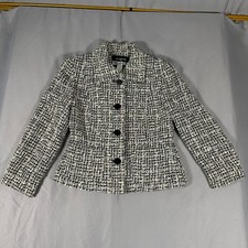 Jones New York Petite Black White Tweed Blazer Jacket Button Front Size 4P