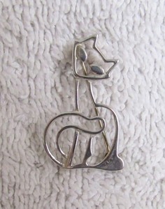 Sterling Silver MCM Mid Century Modern Modernist Style Kitty Cat Pin Brooch #1