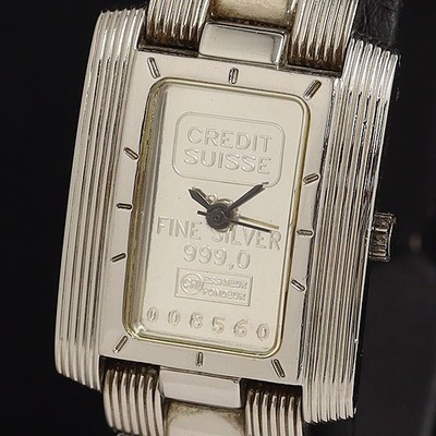 Credit Suisse Ingot Watch QZ Fine Silver 999.0 Silver Dial Men's