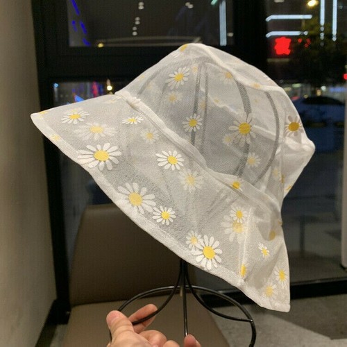 Women Floral Daisy Bucket Hat Mesh Lace 