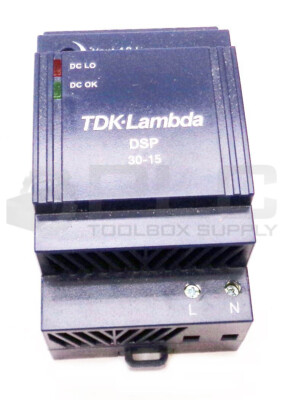 NEW TDK LAMBDA DSP30-15 DIN RAIL POWER SUPPLY 100-240VAC 47-63HZ 800MA 15VDC 30W