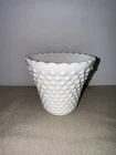 Vintage Hobnail White Milk Glass Scallop Edge Bowl Vase/planter 4 In Tall