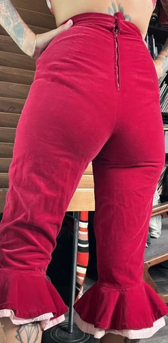 Vintage Capri Pants Bloomers Cigarette Red Velvet High Waist Kern Barr 50’s Goth - Picture 6 of 18