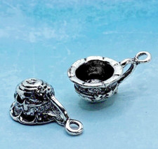 10 pieces - Teacup 3D Antique Silver Tibetan Silver Charms Pendant Dangle