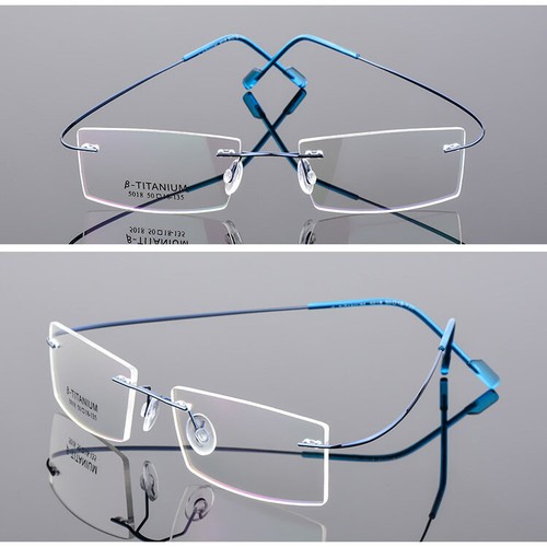 Metal Square Anti Blue Light Nearsighted Glasses Unisex Rimless Myopia Glasses - Picture 10 of 33