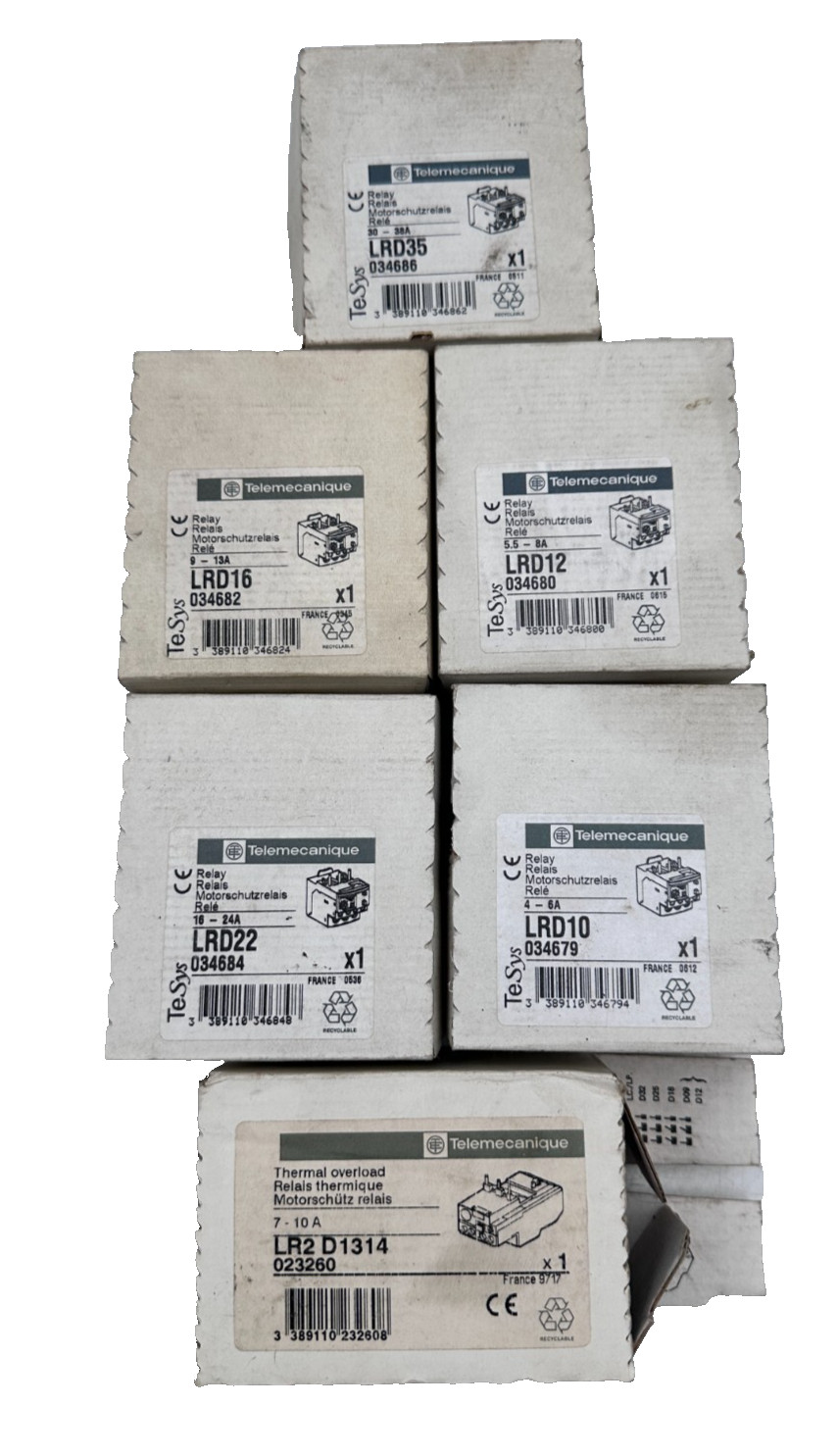 Relais Telemecanique LRD lot de 6 modèles thermiques pour protection de moteur électrique