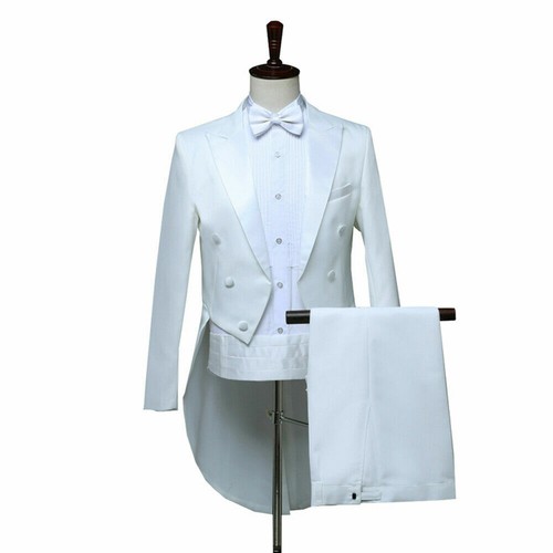 Men Dress Tuxedo Morning Suit Jacket Tailcoat Pants Formal Coat Evening Wedding - Picture 14 of 22