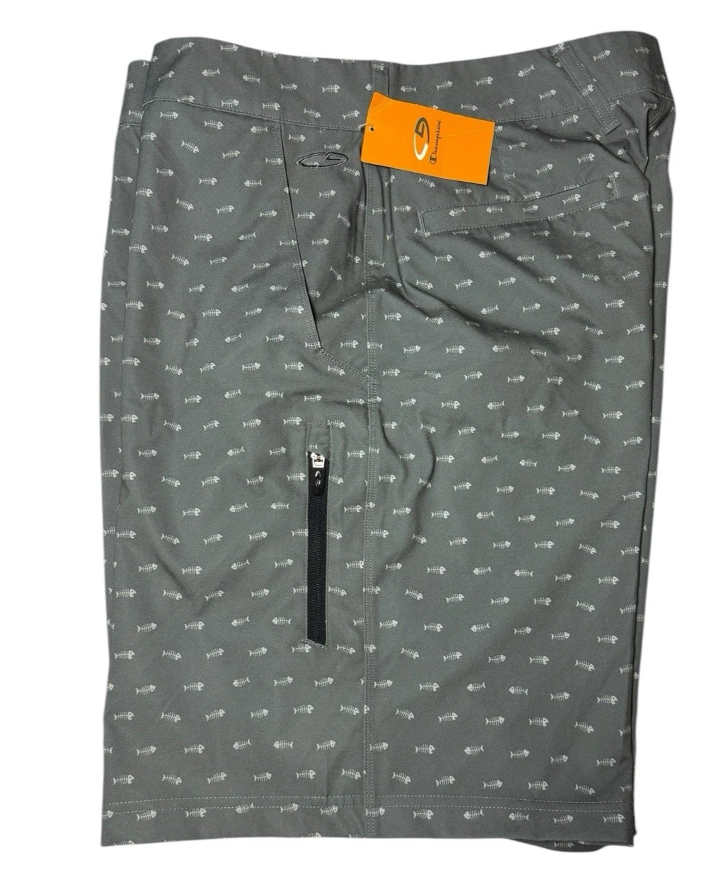 Champion Short Mens Gray Fish Bones Print Casual Size 38 Golf Outdoor NWT