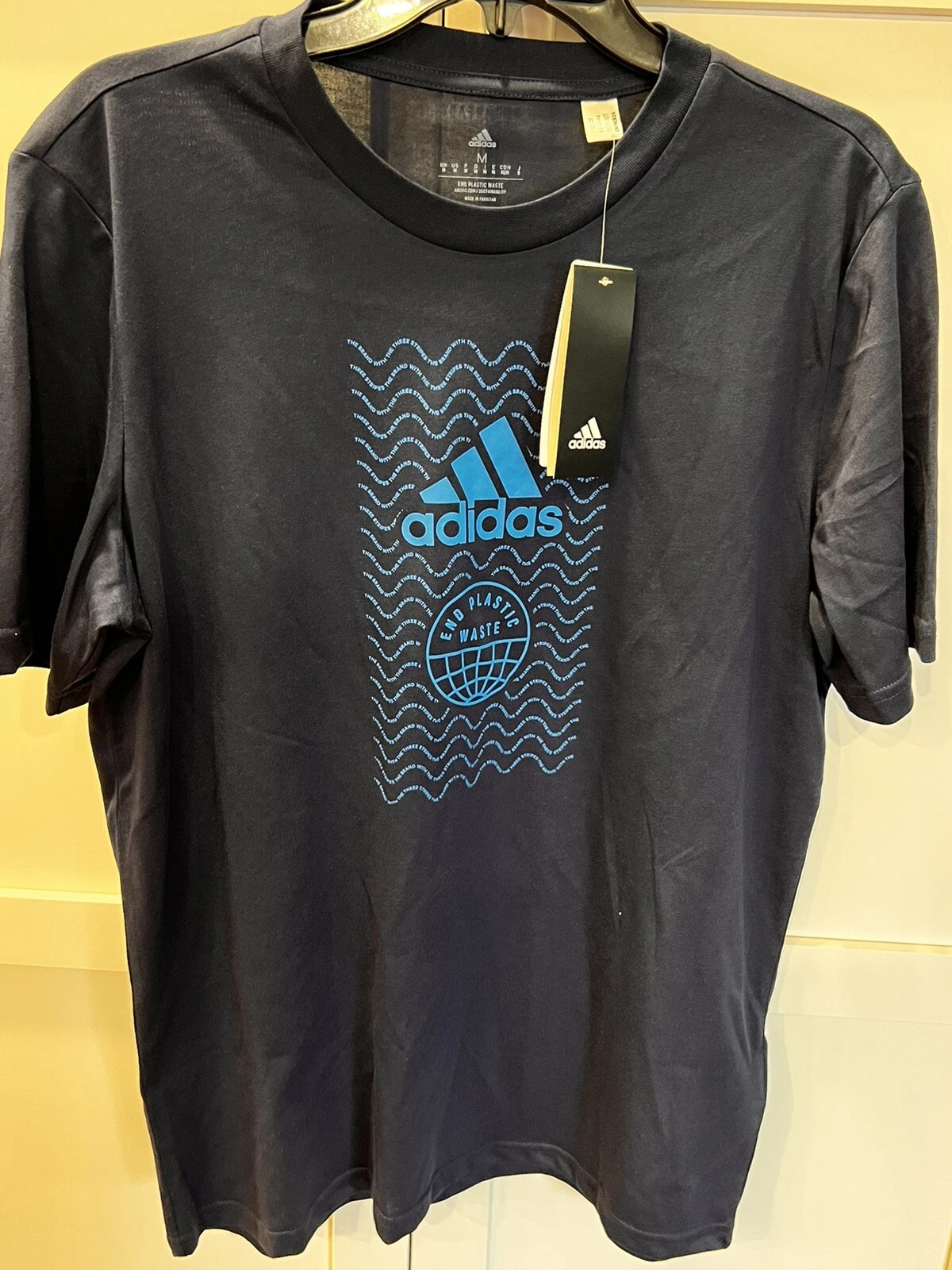 Adidas Medium T Shirt Mens Unisex M Blue End Plastic Short Sleeve Tee Shirt New