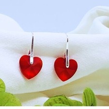 Handmade Crystal Red Heart Drop Valentine's Day Earrings Dangle Earrings