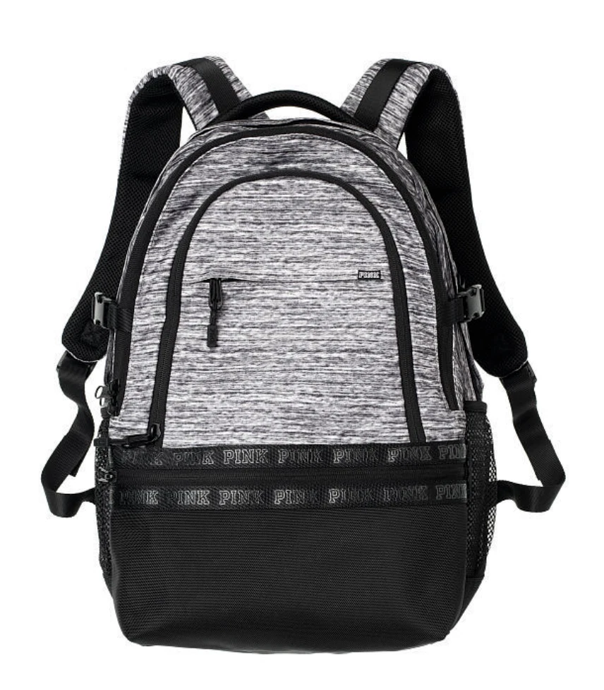 Grey and top black pink backpack