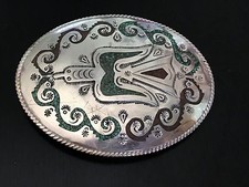 Sterling Silver Bird Native American Turquoise Coral Belt Buckle 14