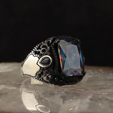 925 Sterling Silver Mens Ring with Mystic Topaz Gem Stone, Handmade Men's Ring