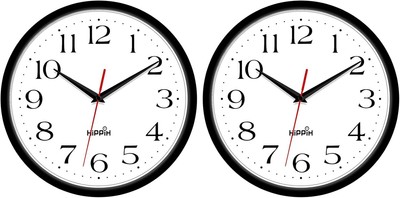 HIPPIH 2 Pack Silent Wall Clock, 10 Inch Non 10 INCH, With Red Second Hand 