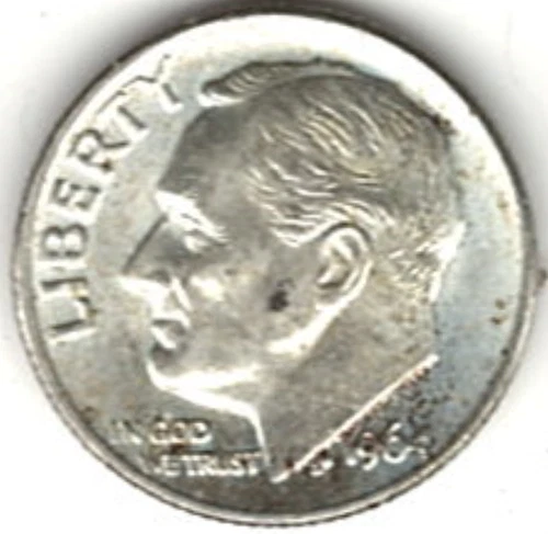 1964 ROOSEVELT DIME in BRILLIANT UNCIRCULATED CONDITION stk R.63