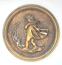 Vintage 3D Relief Wall Plaque French Art Nouveau Winter "Hiver" 10" U208