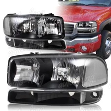 FOR GMC YUKON/SIERRA 1500 2500 BLACK HEADLIGHTS+BUMPER LAMPS W/CLEAR REFLECTOR