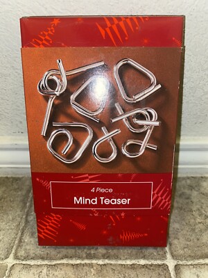 4-Piece Mind Teaser Set Metal Puzzles Great Gifts Car Rides Stocking Stuffers