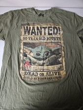 Men's XL Star Wars Baby Yoda Mandalorian Wanted Poster T-Shirt Green