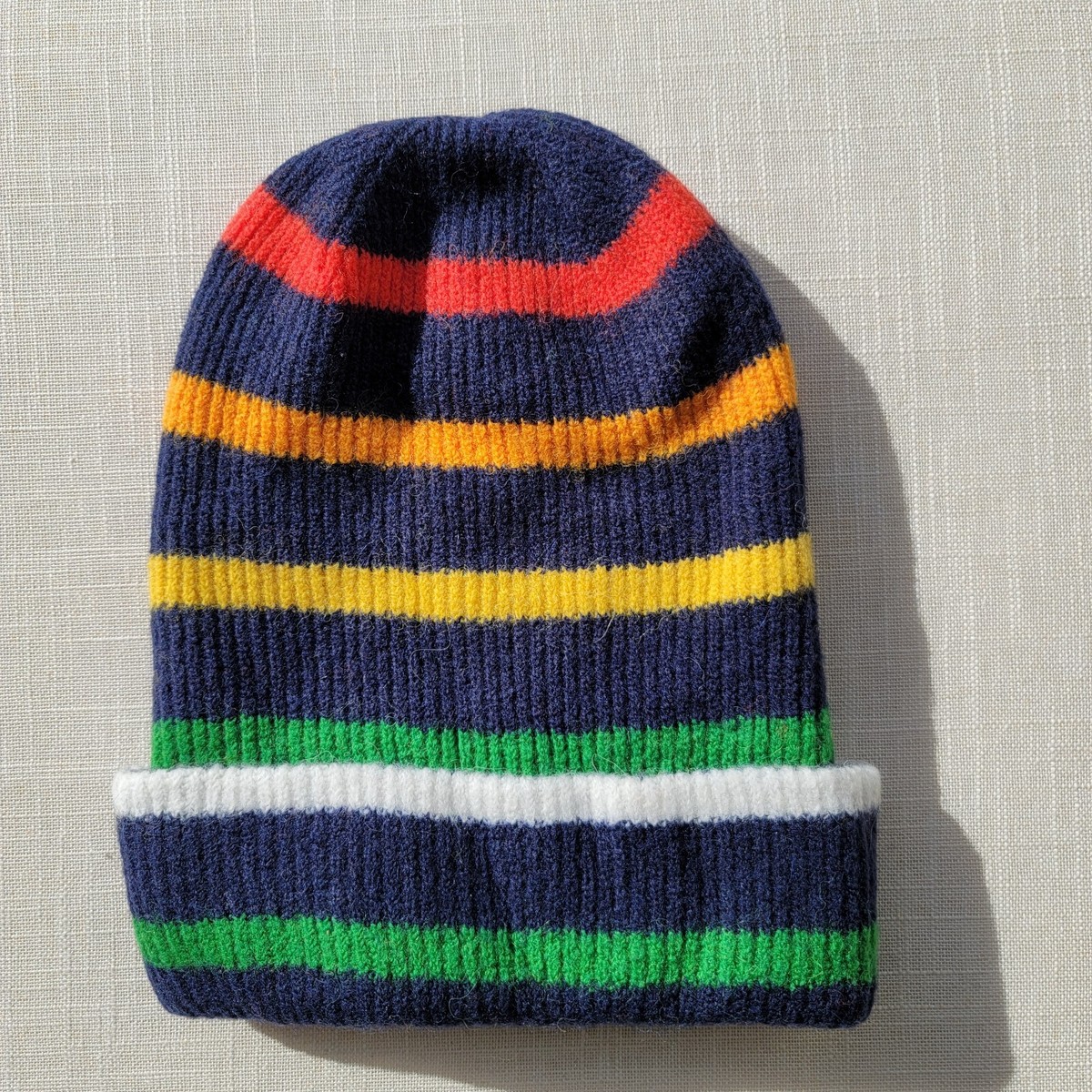 Crew Ribbed Beanie Hat Super soft Merino Wool Alpaca Navy Rainbow  NWT