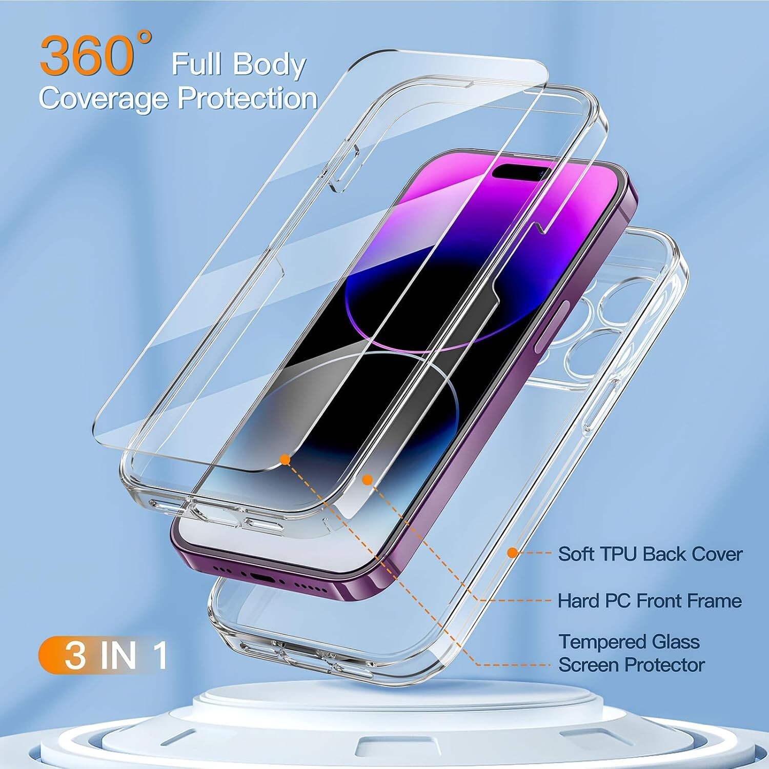 iPhone 14 Pro Case, [3 in 1] [Anti-Yellowing] Clear Case - Clear