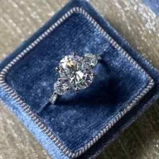 3.50Ct Oval Cut Moissanite Three Stone Engagement Ring 14k White Gold Plated