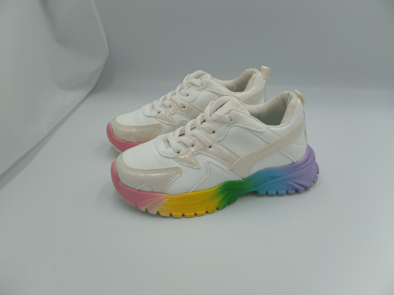 SAOLA Scarpe da ginnastica ragazza suola arcobaleno bianco glitter a pezzi taglia UK 11 5 EU 30
