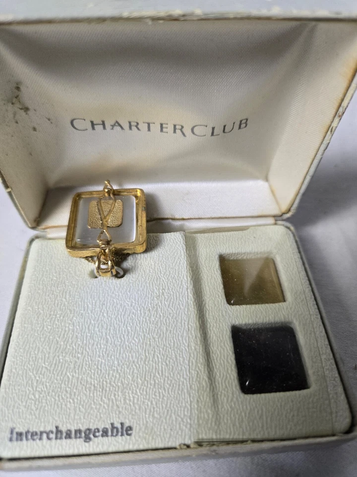 Charter Club Tono Dorado Forma Cuadrada Intercambiable Dije Colgante Collar Regalo Foto 4 de 4