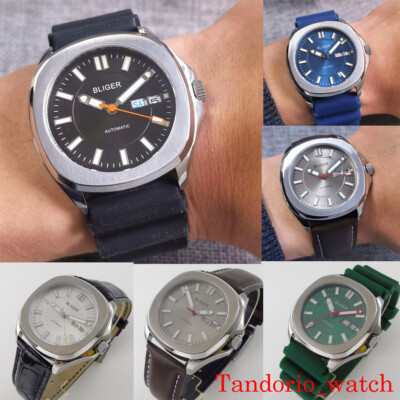 Bliger Square NH36A Date Automatic Men's Watch Sapphire Crystal Rubber Strap